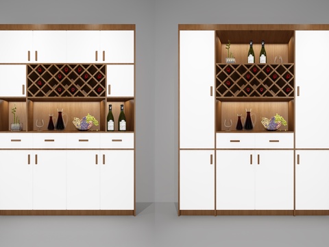  现代酒柜组合储物柜3d模型下载 客厅酒柜餐厅酒架带玻璃瓶储物收纳家具 
