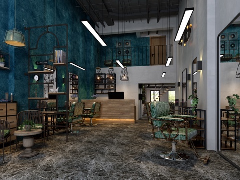  工业风理发店3d模型 