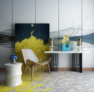  新中式端景柜组合3d模型下载 客厅装饰现代艺术设计 开放式空间展示 