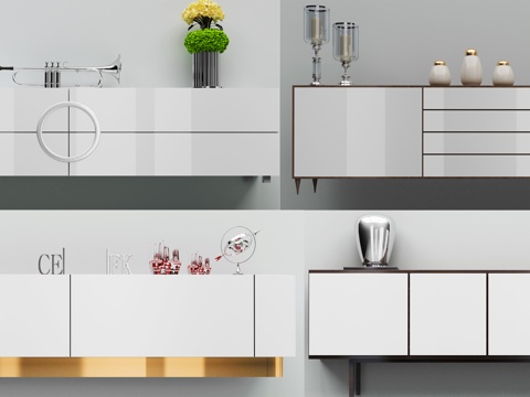  现代简约白色电视柜组合3d模型下载 装饰品摆设家居设计 客厅餐厅储物柜 