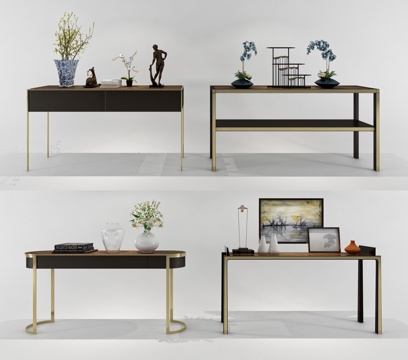  现代装饰架柜组合3d模型下载 金属木艺家具设计 室内简约摆件场景 