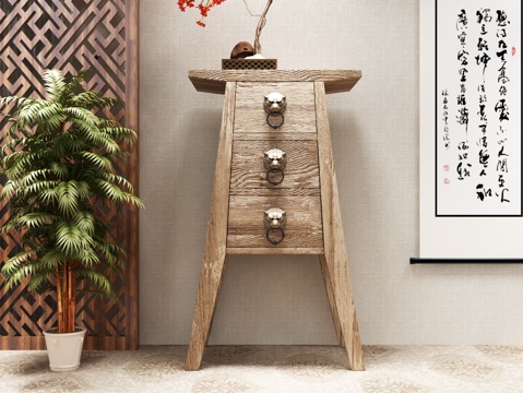  中式柜子绿植屏风书法卷轴家居装饰3d模型下载 传统现代结合设计 