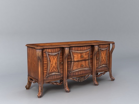  古典欧式巴洛克风格实木电视柜3d模型下载 精致雕刻装饰柜门抽屉  