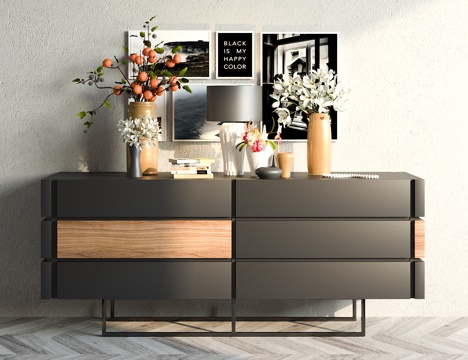  现代简约装饰柜摆件组合3d模型下载 家居抽屉柜花艺展示设计 