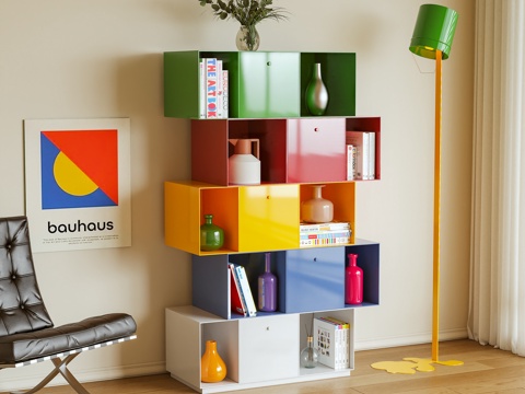 现代书柜 置物柜 高柜 多巴胺3d模型