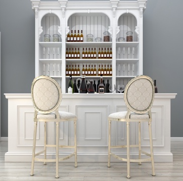  欧式白色酒柜吧台组合3d模型下载 家用高档酒吧家具 创意酒柜装 