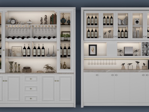 现代酒柜组合3d模型下载 简约家居装饰柜设计 家庭娱乐储物展示柜 