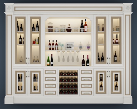  欧式现代简约酒柜3d模型下载 带旋转酒架玻璃门储物柜 温馨家庭聚会装饰 