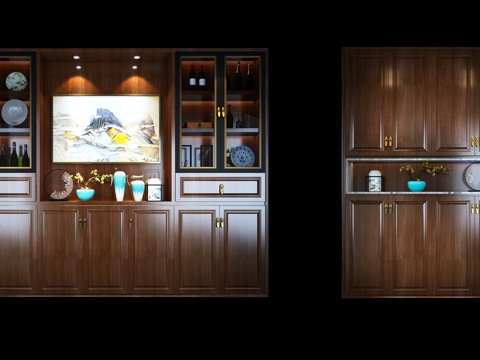  新中式酒柜鞋柜组合3d模型下载 装饰展示柜 现代木质壁橱设计 
