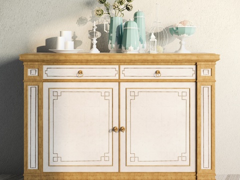  欧式古典轻奢装饰柜3d模型下载 客厅实木展示柜 家居摆件组合 