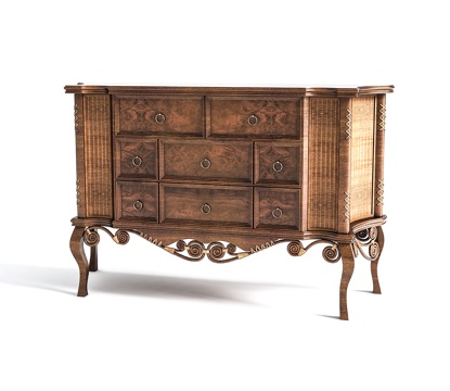  复古风格现代实木雕花装饰柜3d模型下载 带金属把手客厅卧室家具收纳柜 