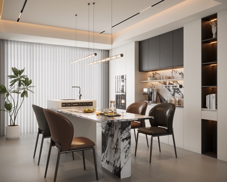  現(xiàn)代意式島臺(tái)餐桌3d模型 