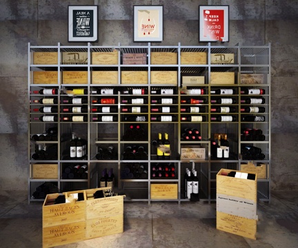  工业风金属木质酒柜装饰酒架3d模型下载 葡萄酒瓶储物木箱优雅展示柜 