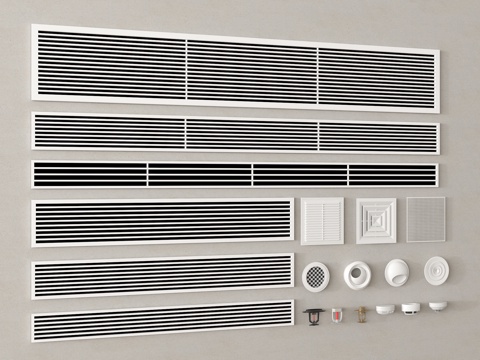  空调出风口 排风口 百叶通风口 烟感喷淋头3d模型 