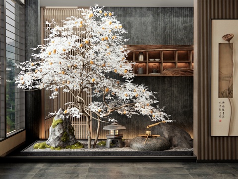  新中式室內(nèi)景觀 裝飾掛畫 墻飾掛件 植物造景 天井景觀 苔蘚3d模型 