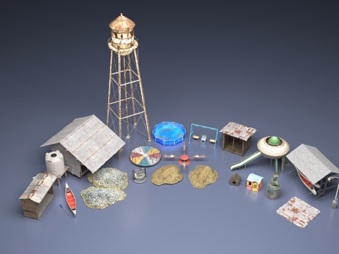  破旧损坏的公共设施3d模型 