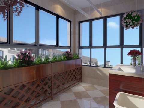  现代阳光房 花箱3d模型 