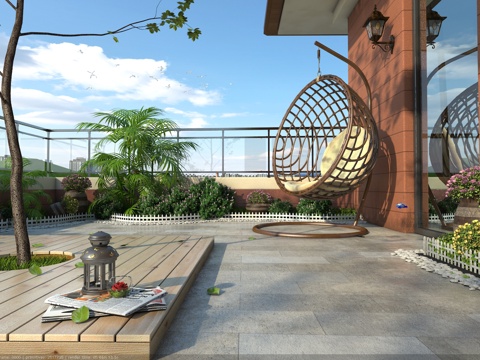  现代屋顶花园露天阳台吊椅3d模型 