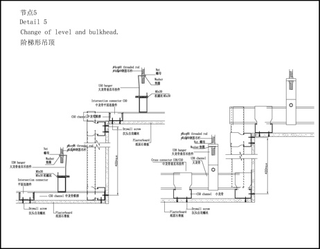  龍骨吊頂階梯連接cad施工圖 