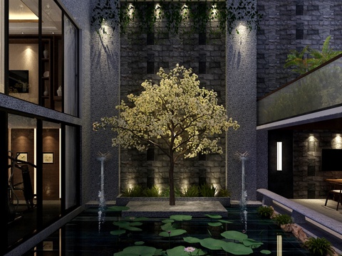  中式别墅 景观花园3d模型 