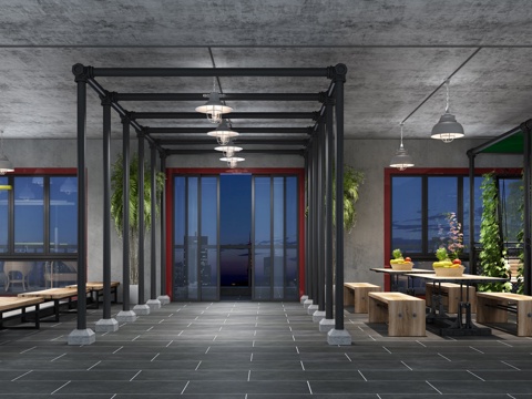  工业风露天阳台3d模型 