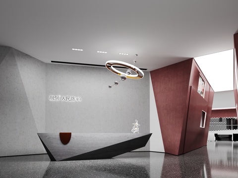  现代前台售楼部展馆前台现代吊灯3d模型 