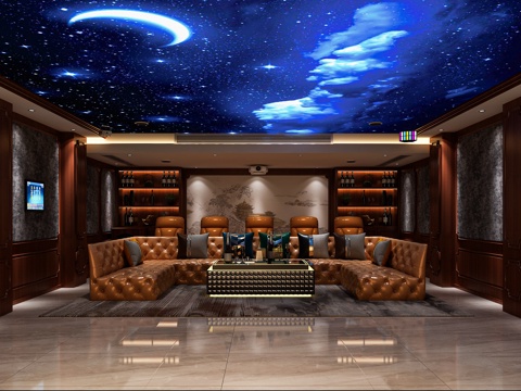  中式影音室 影音室  地下室 卡座沙发 电动沙发 多人沙发3d模型 