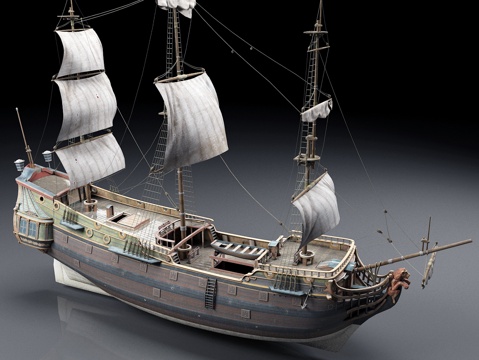  战船_木船_帆船_老式战舰3D模型3d模型 