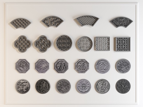  中式仿古窗 漏花窗 花格 雕花图案 花格窗3d模型 