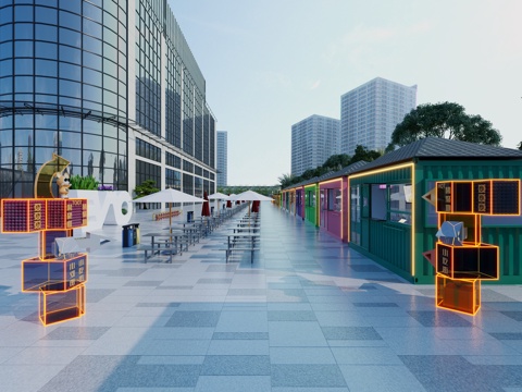  现代商业集装箱小吃街3d模型 