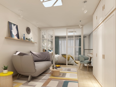  北欧卧室 起居室 休息室 置物架 摆件3d模型 