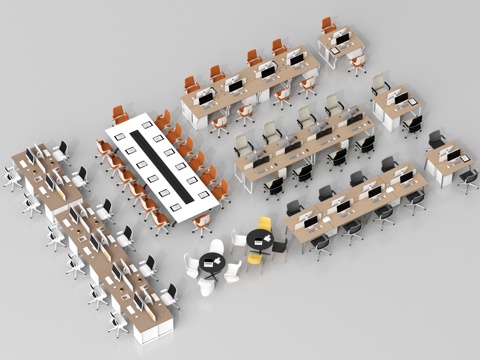  现代办公桌椅组合 职员工位 电脑桌椅 公共办公区3d模型 