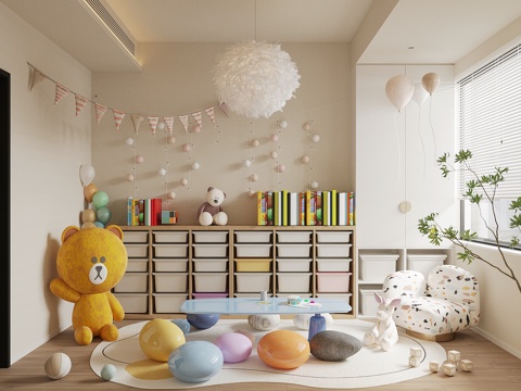  現(xiàn)代兒童娛樂室 毛絨玩具 兒童娛樂器材 兒童玩具房 兒童房3d模型 