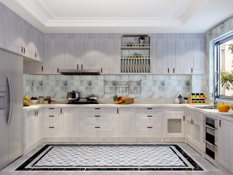  美式厨房橱柜组合3d模型 