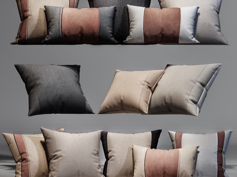  现代抱枕 沙发抱枕 布艺抱枕  抱枕组合su模型 