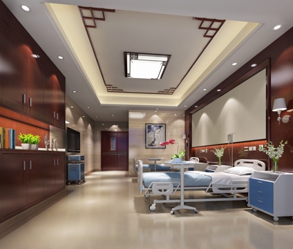  传统中式病房 病床 吊灯 储物柜 床头柜3d模型 