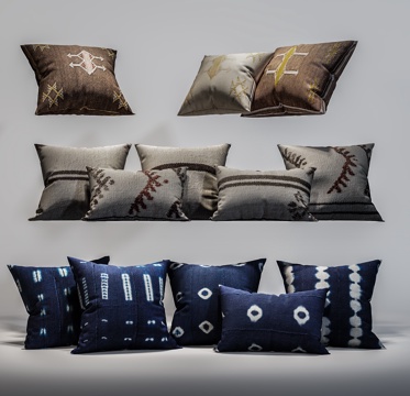  现代抱枕 沙发抱枕 布艺抱枕  抱枕组合su模型 