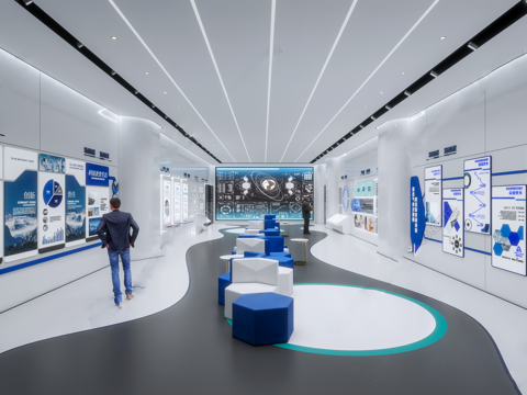  现代科技展厅  公司文化展厅 展示墙su模型 