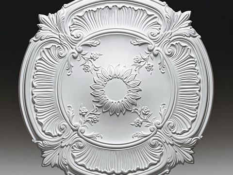  欧式雕花灯盘 石膏线雕花  圆形雕花灯盘su模型 