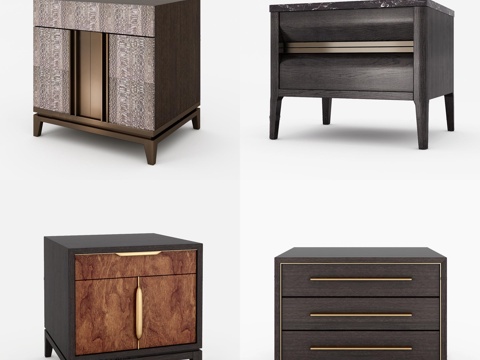  新中式床头柜 几何柜 现代床头柜 精致柜3d模型 