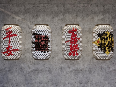  中式竹编灯笼 花灯 节庆灯 装饰灯 红灯笼 节日灯彩su模型 