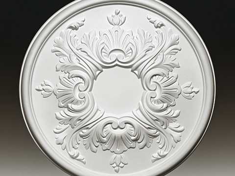  欧式雕花灯盘 石膏线雕花  圆形雕花灯盘su模型 