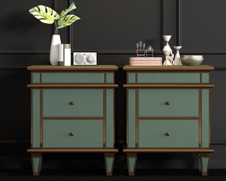  现代金属皮革床头柜饰品组合3d模型 