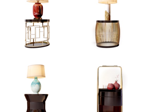  新中式床头柜 台灯3d模型 