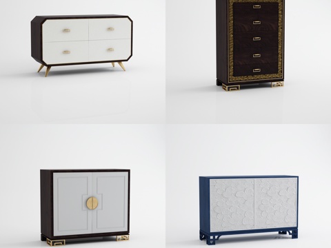  壹筑e家新中式摆饰柜餐边柜 斗柜组合3d模型 