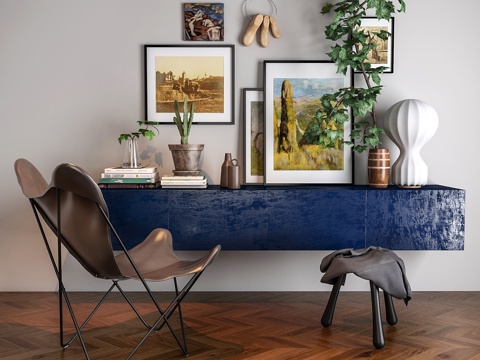  现代休闲椅 装饰柜 装饰品 画 椅子组合3d模型 