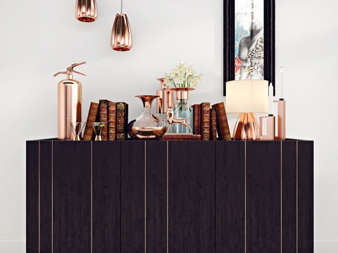  现代装饰品吊灯装饰柜装饰镜组合3d模型 