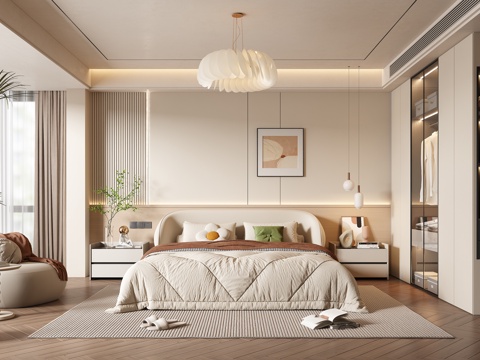 現(xiàn)代奶油風(fēng)臥室3d模型 