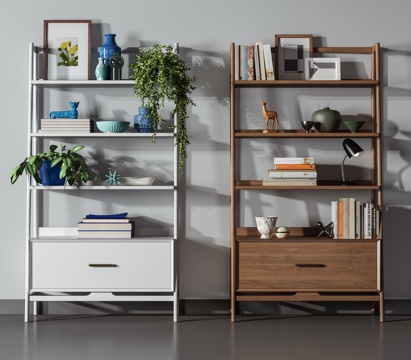  现代书架装饰品植物书本组合3d模型 