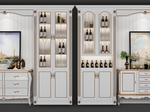  欧式简约酒柜组合3d模型 